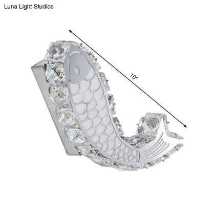 Modern silver fish crystal block shade wall sconce bedroom light