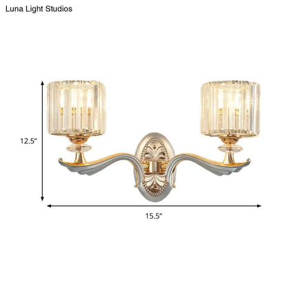 Modern silver flush mount wall light with clear crystal shade bedroom