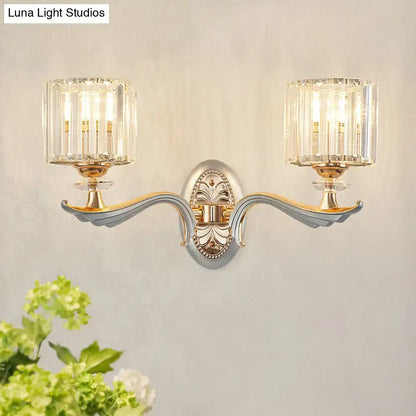 Modern silver flush mount wall light with clear crystal shade bedroom