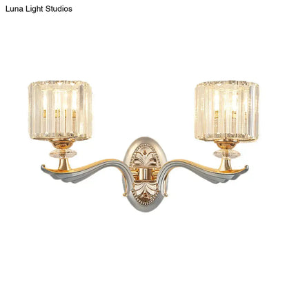 Modern silver flush mount wall light with clear crystal shade bedroom