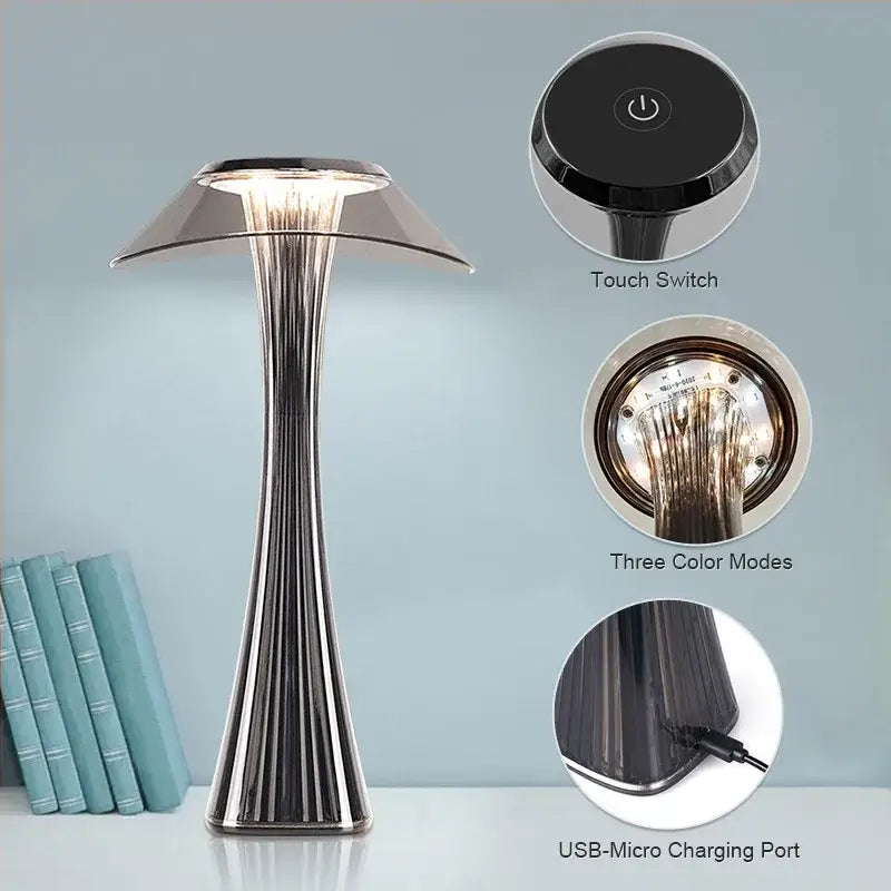 Modern silver fluted crystal diamond touch table lamp for bedroom