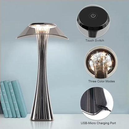 Modern silver fluted crystal diamond touch table lamp for bedroom