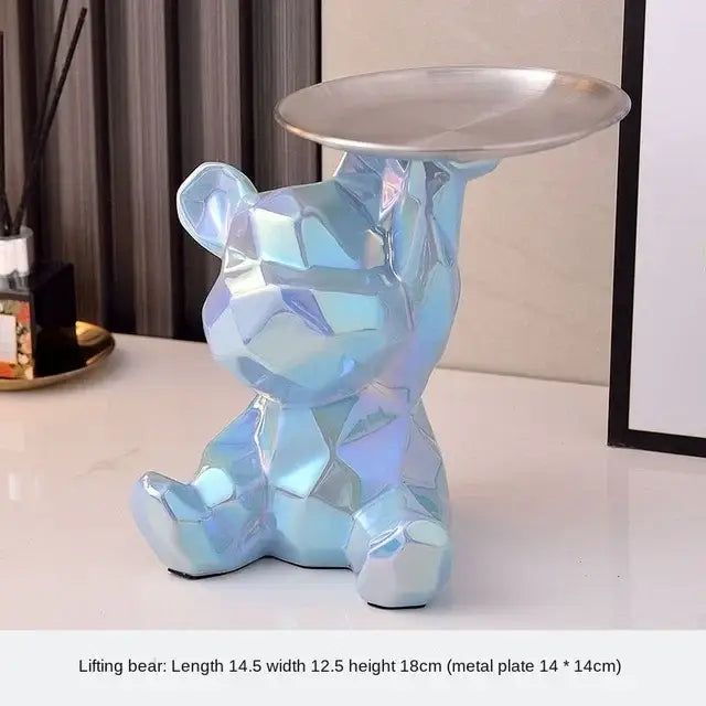 Modern silver geometric bear storage box living room decor statue