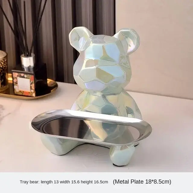 Modern silver geometric bear storage box living room decor statue