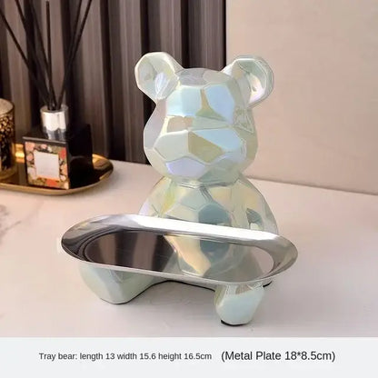 Modern silver geometric bear storage box living room decor statue