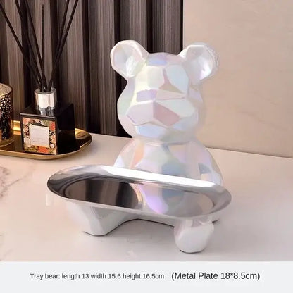 Modern silver geometric bear storage box living room decor statue