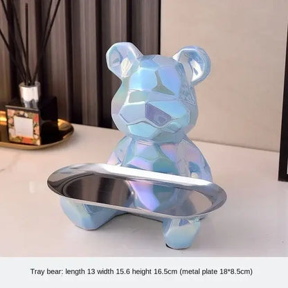 Modern silver geometric bear storage box living room decor statue