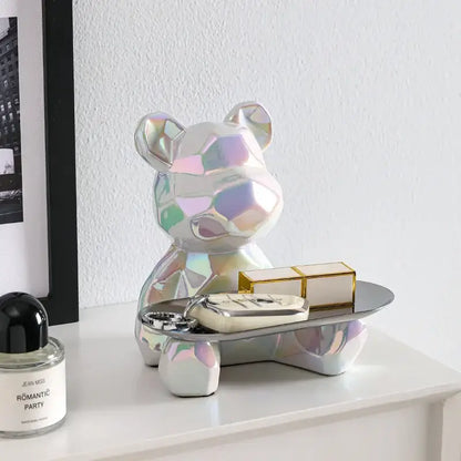 Modern silver geometric bear storage box living room decor statue