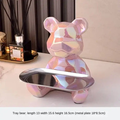 Modern silver geometric bear storage box living room decor statue