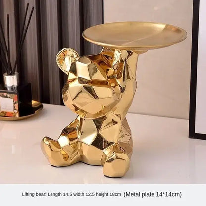 Modern silver geometric bear storage box living room decor statue