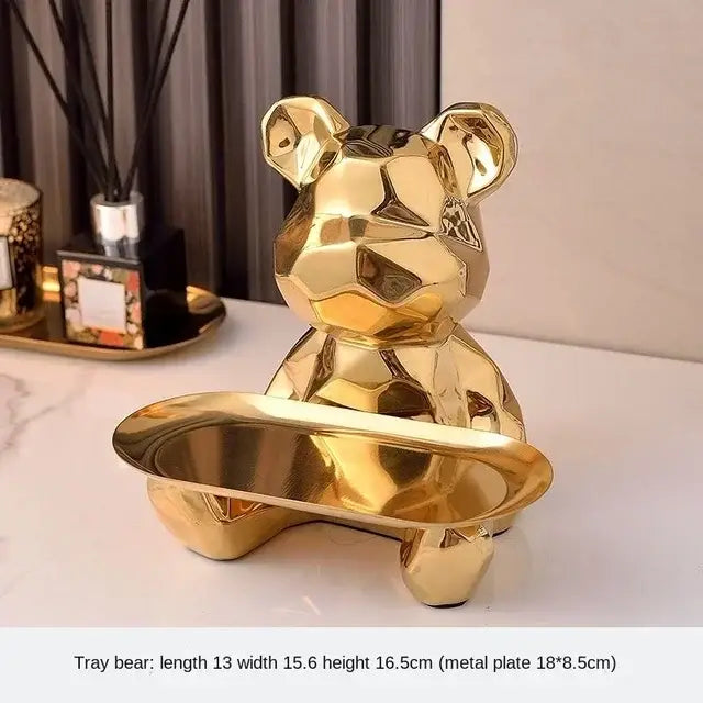 Modern silver geometric bear storage box living room decor statue