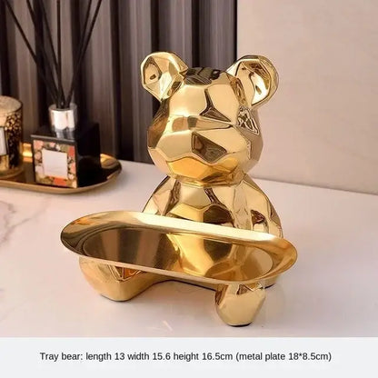 Modern silver geometric bear storage box living room decor statue