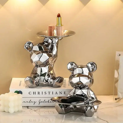 Modern silver geometric bear storage box living room decor statue