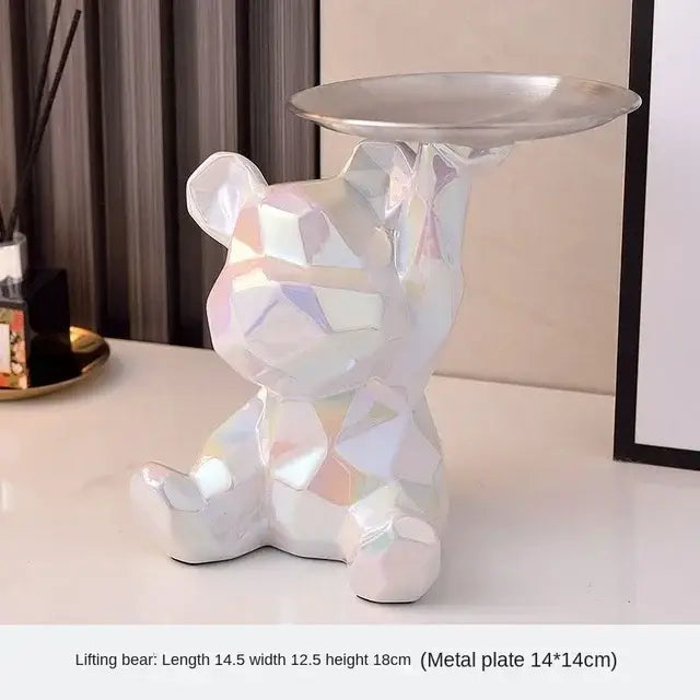 Modern silver geometric bear storage box living room decor statue