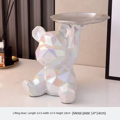 Modern silver geometric bear storage box living room decor statue
