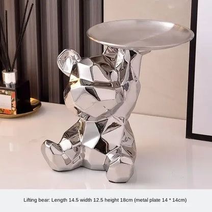 Modern silver geometric bear storage box living room decor statue