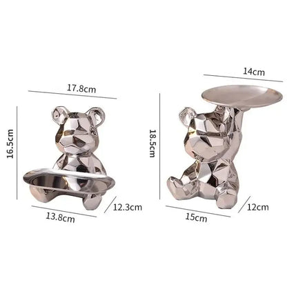 Modern silver geometric bear storage box living room decor statue