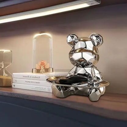 Modern silver geometric bear storage box living room decor statue