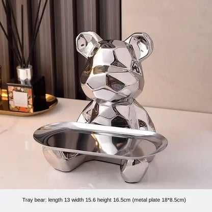 Modern silver geometric bear storage box living room decor statue