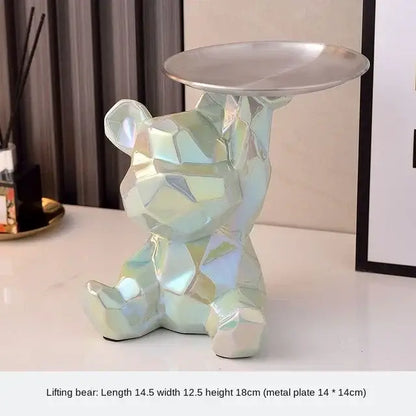 Modern silver geometric bear storage box living room decor statue