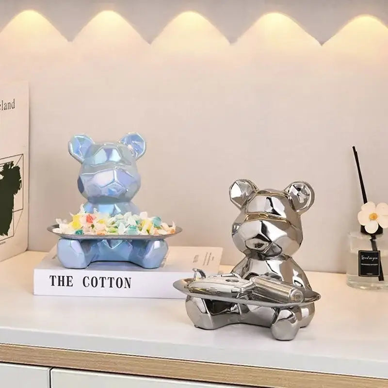 Modern silver geometric bear storage box living room decor statue