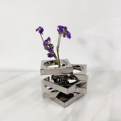 Modern silver geometric circle crystal glass vase living room decor