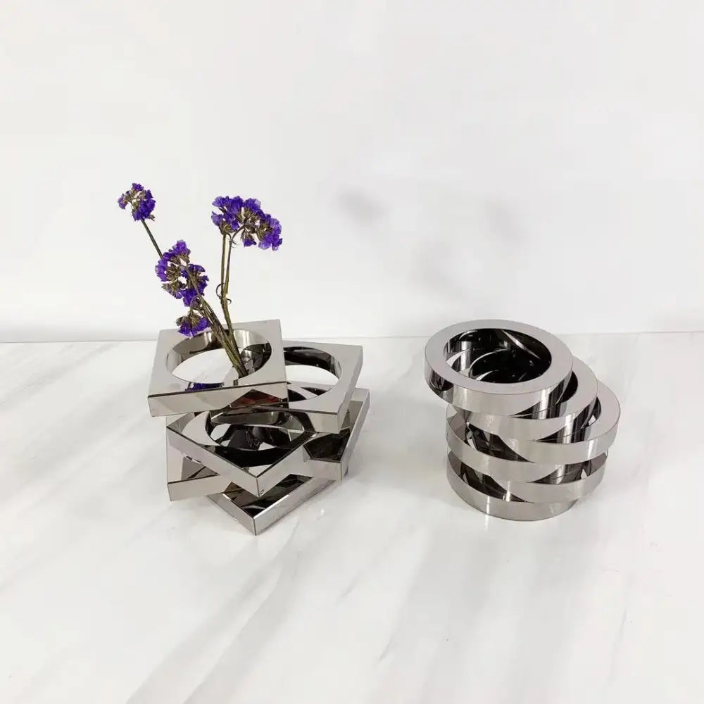 Modern silver geometric circle crystal glass vase living room decor