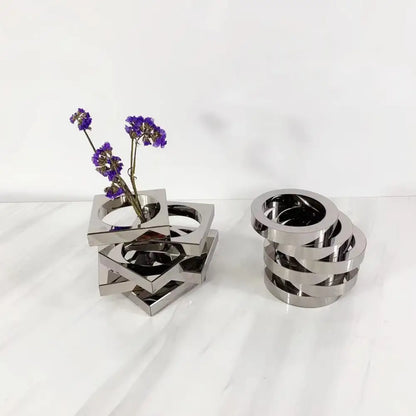 Modern silver geometric circle crystal glass vase living room decor