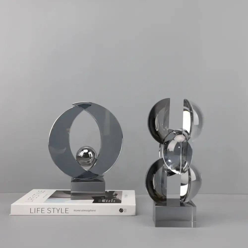 Modern silver geometric crystal sculpture living room decor