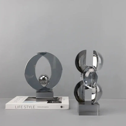 Modern silver geometric crystal sculpture living room decor