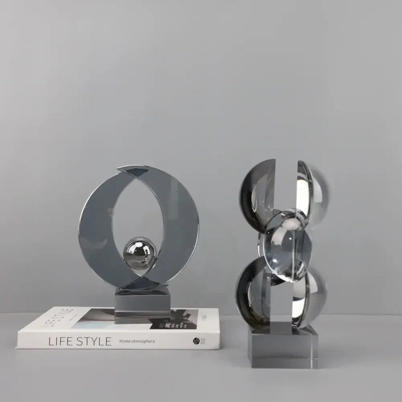 Modern silver geometric crystal sculpture living room decor