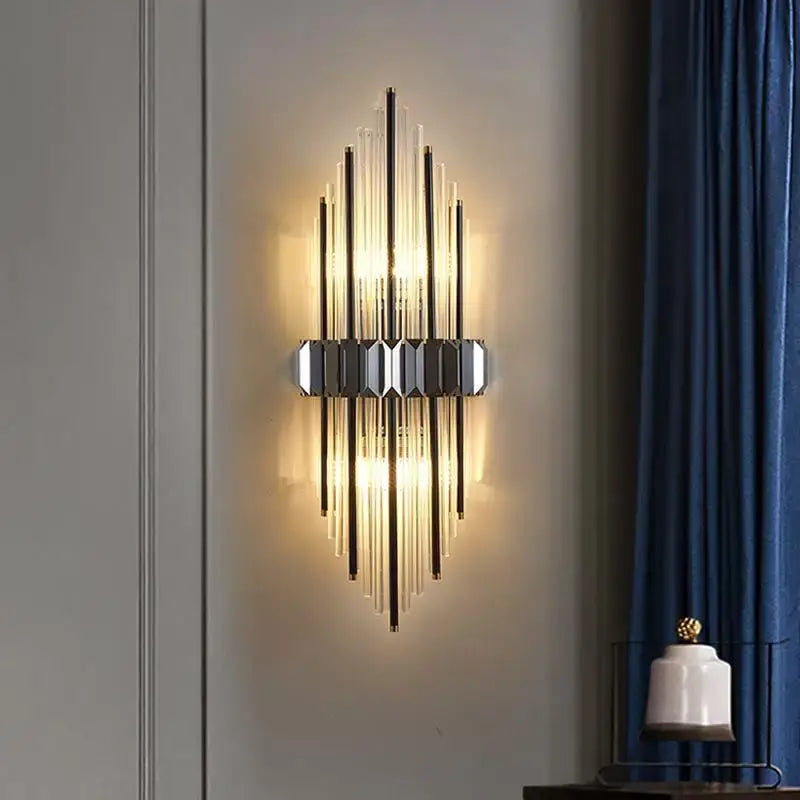 Modern silver geometric crystal strip led wall lamp bedroom sconce