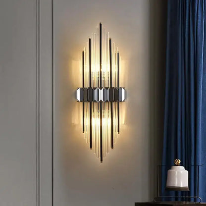 Modern silver geometric crystal strip led wall lamp bedroom sconce