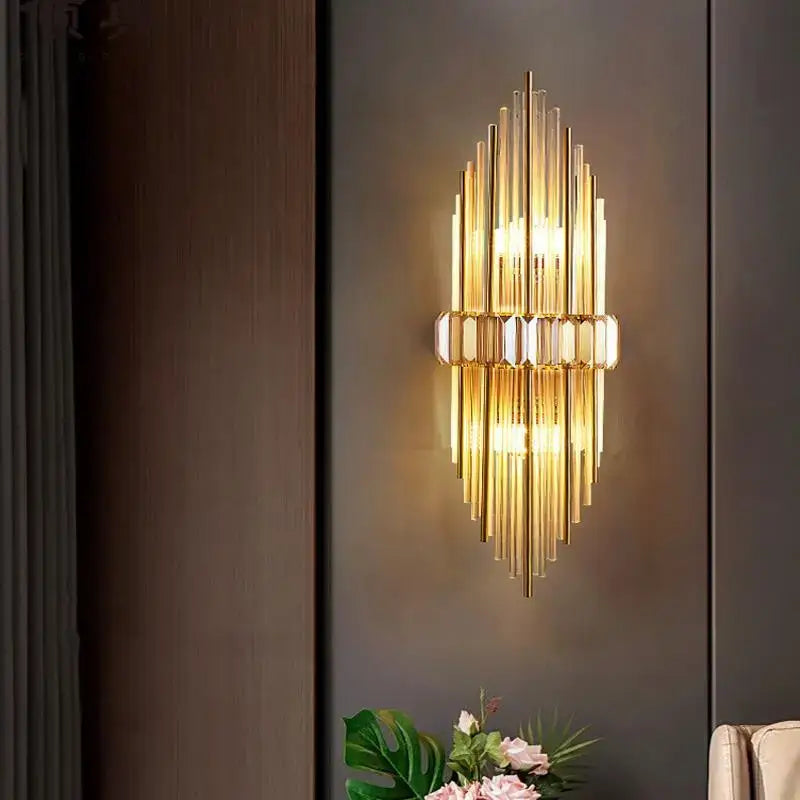 Modern silver geometric crystal strip led wall lamp bedroom sconce