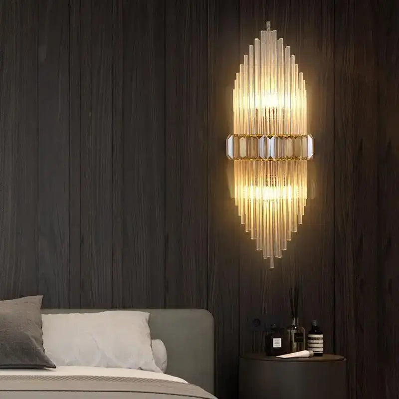 Modern silver geometric crystal strip led wall lamp bedroom sconce