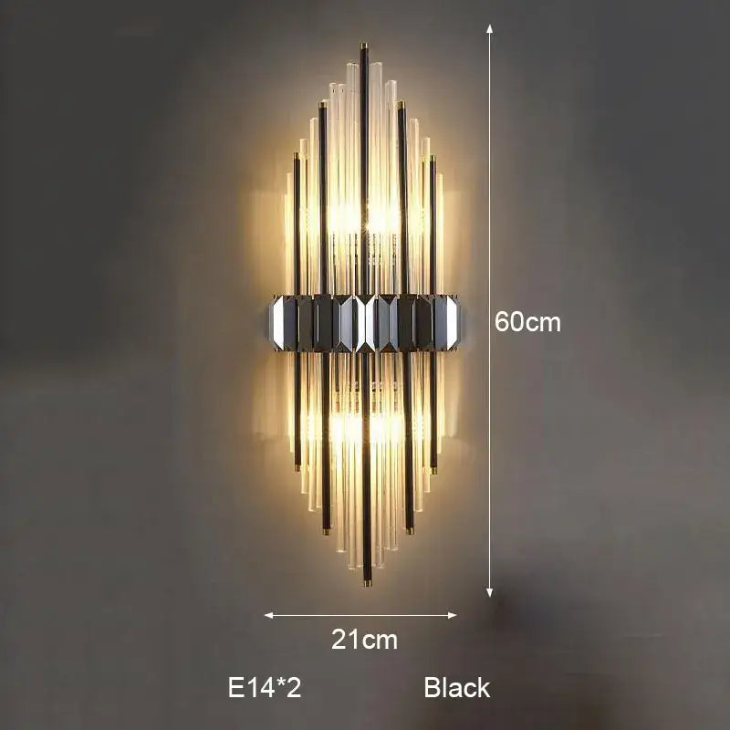 Modern silver geometric crystal strip led wall lamp bedroom sconce