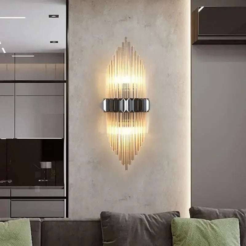 Modern silver geometric crystal strip led wall lamp bedroom sconce