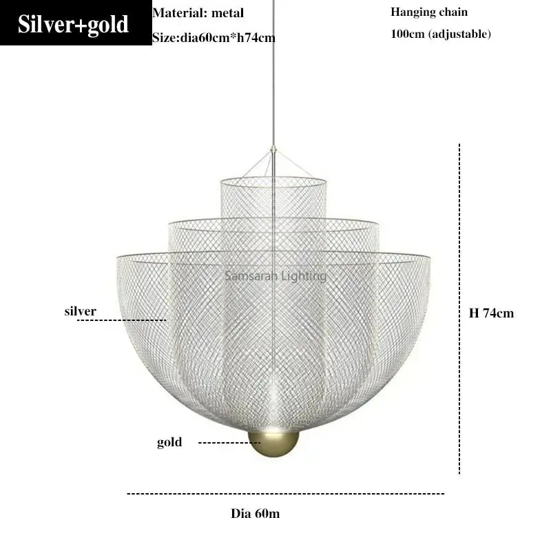 Modern silver geometric iron chandelier dining room pendant light