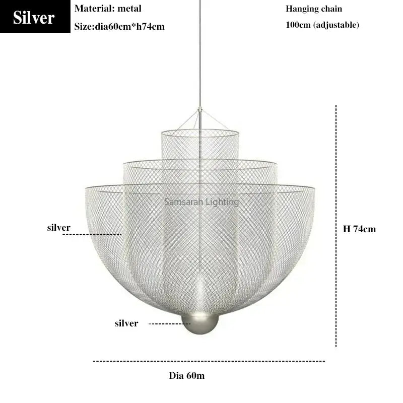 Modern silver geometric iron chandelier dining room pendant light