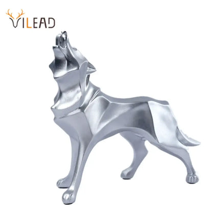 Modern silver geometric wolf statue office abstract decor