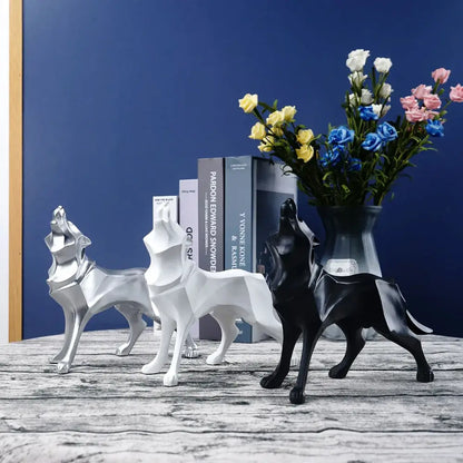 Modern silver geometric wolf statue office abstract decor