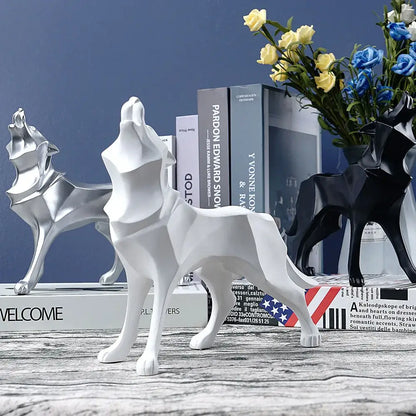Modern silver geometric wolf statue office abstract decor