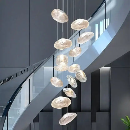 Modern silver glass led chandelier for dining room shell pendant light