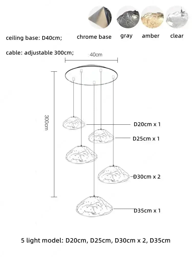 Modern silver glass led chandelier for dining room shell pendant light