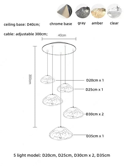 Modern silver glass led chandelier for dining room shell pendant light