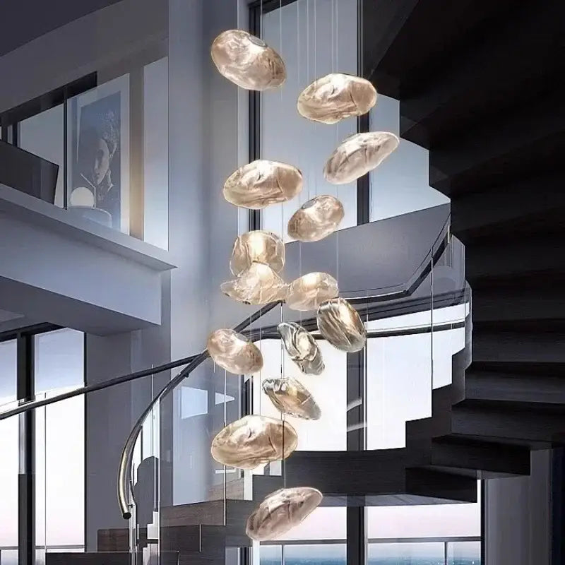 Modern silver glass led chandelier for dining room shell pendant light