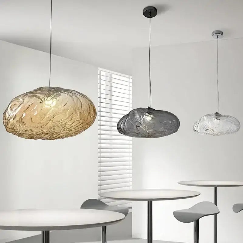Modern silver glass led chandelier for dining room shell pendant light