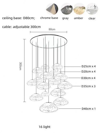 Modern silver glass led chandelier for dining room shell pendant light