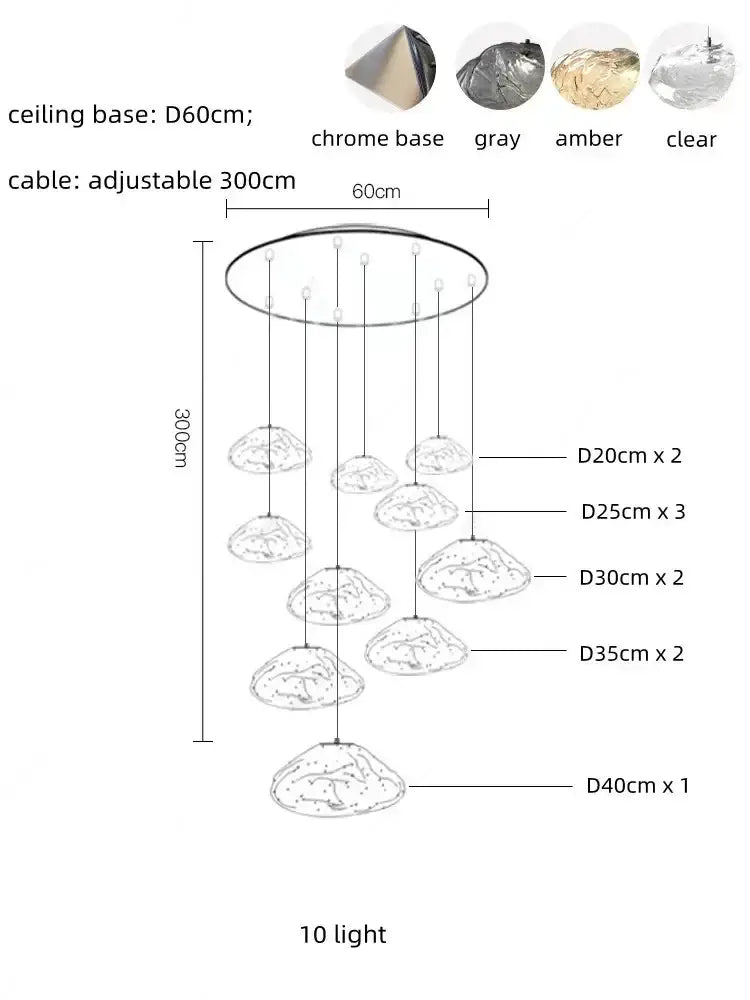 Modern silver glass led chandelier for dining room shell pendant light