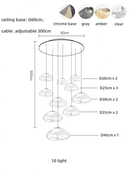 Modern silver glass led chandelier for dining room shell pendant light